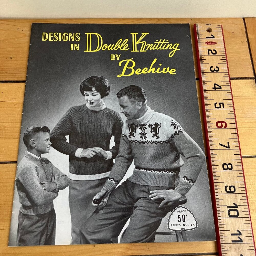 Designs in Double Knitting by Beehive Vintage 1950s Family Knit Pattern Book #84